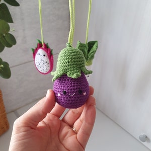 Eggplant Baby gym toys 1 pc rattles Play Gym,baby shower, vegetable gum toy, Baby Rattle, nursery decor, crib toy, crochet baby gum toy image 2