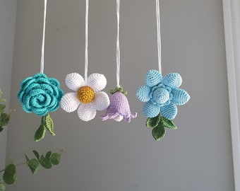 Flofers bleus de jouet de gymnastique de jeu, jouet de bébé, décor de pépinière, hochets Play Gym, décor d’été, Play Gym, jouet de gymnastique de bébé, mobile de fleur de bébé, fleurs de crochet