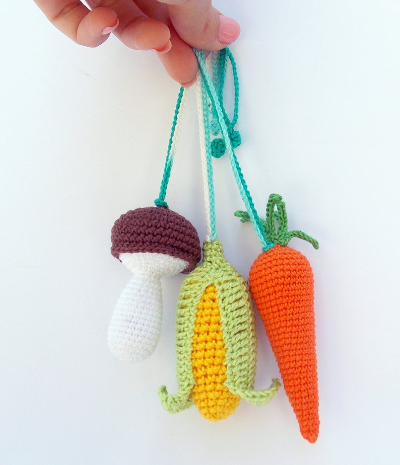 Gym Toys, Mushroom, corn, carrot rattles,Play Gym, Baby Activity Gym, Baby toy,Gift for baby, baby gym toys, Nursery Decor, Baby Sensory Toy image 2