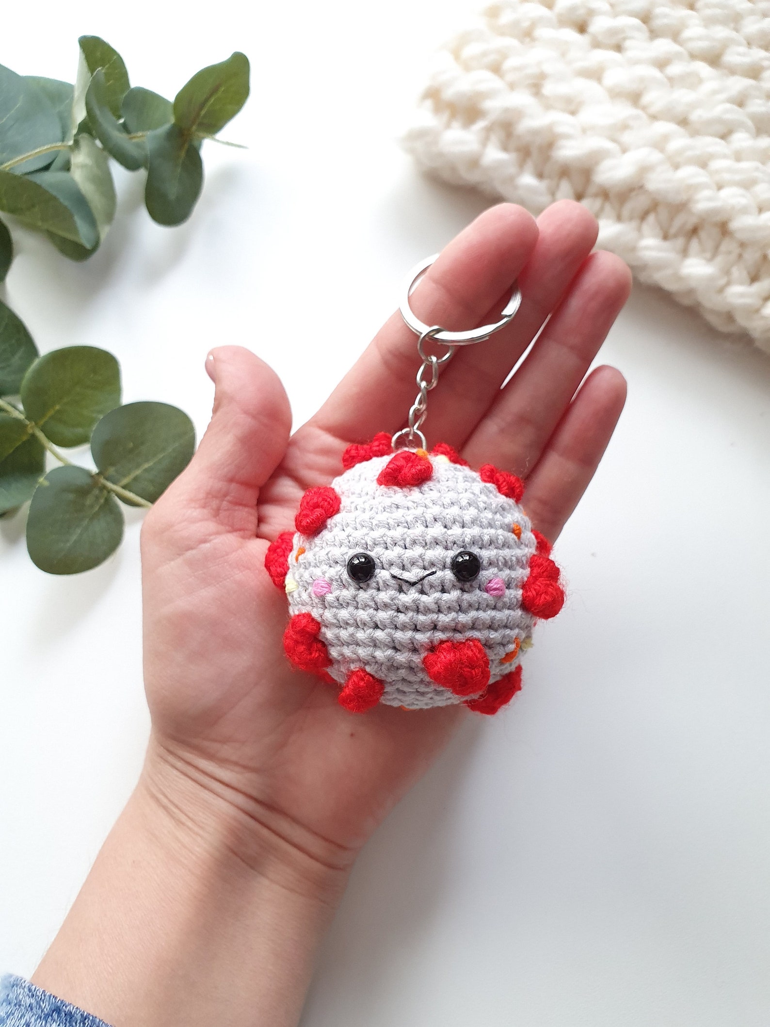 Keychain covid Crochet KeychainAmigurumi microbe gift for Etsy