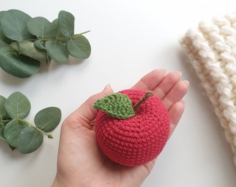 1 Pcs - Crochet red Apple, crochet fruit, teether teeth, play food, kitchen decoration,eco-friendly toys,Pretend Play, Crochet food Play