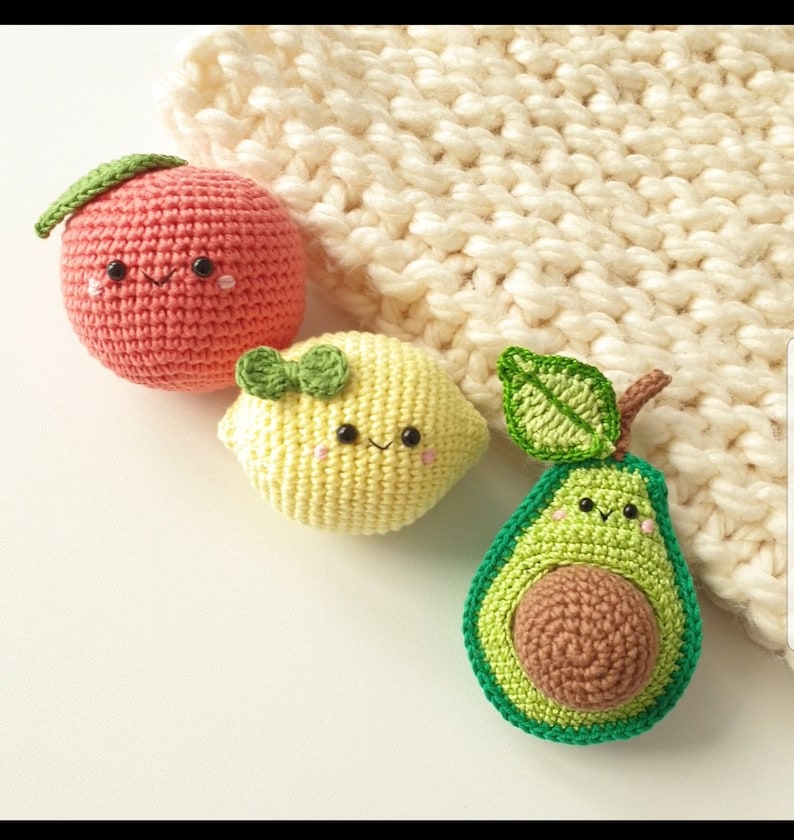 avocado lemon toy baby decor Crochet lemon,grapefruit Crochet fruits Rattle toys cute gift play Food Set kids gift kids toys