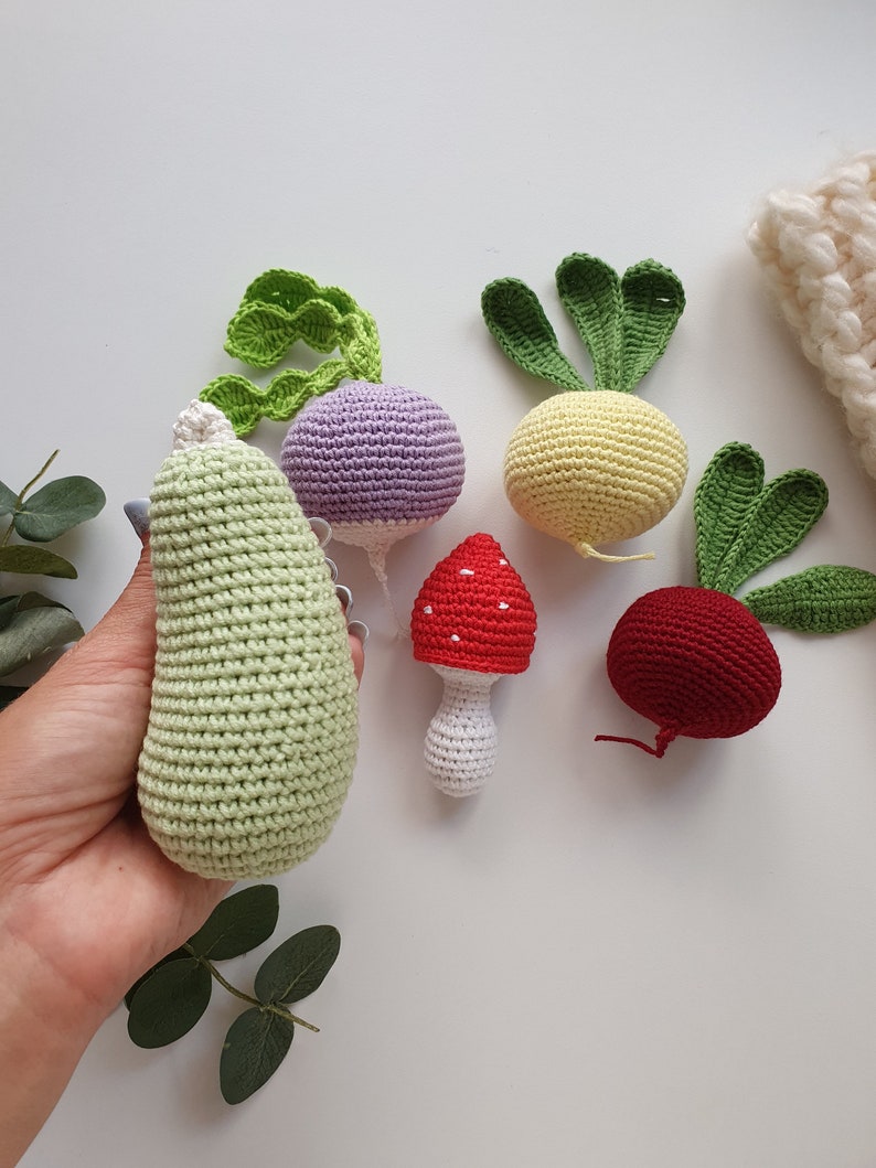 Crochet set vegies,kitchen decor,baby decor, kids gift, play Food Set, baby gym toy,Pretend play,toddler toys, kitchen decor ,knitted food image 7