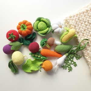 Set crochet vegetable -17 pcs,play food, pretend Play , crochet eggplant, carrot, tomato,baby gift ideas, market toys, Christmas gift