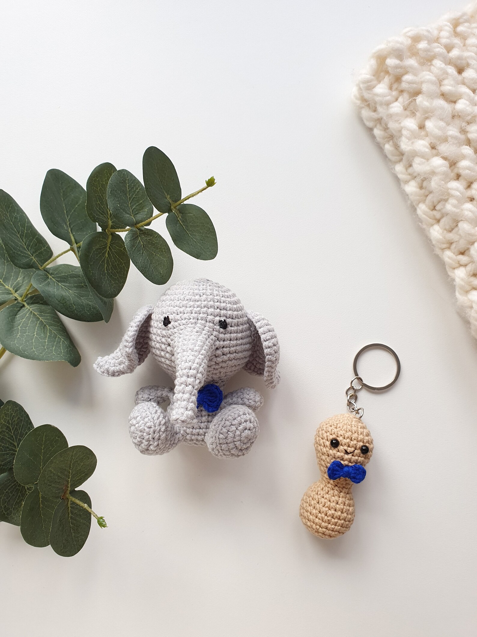 Set crochet elephant boy & peanut keychain tiny elephant Etsy