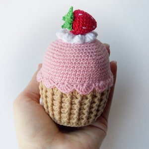 Crochet Cupcake with strawberry crochet  Toy, Play Food,pastel color toy, nursery decor, Kids Toys,Toy Cupcake,Baby shower gift