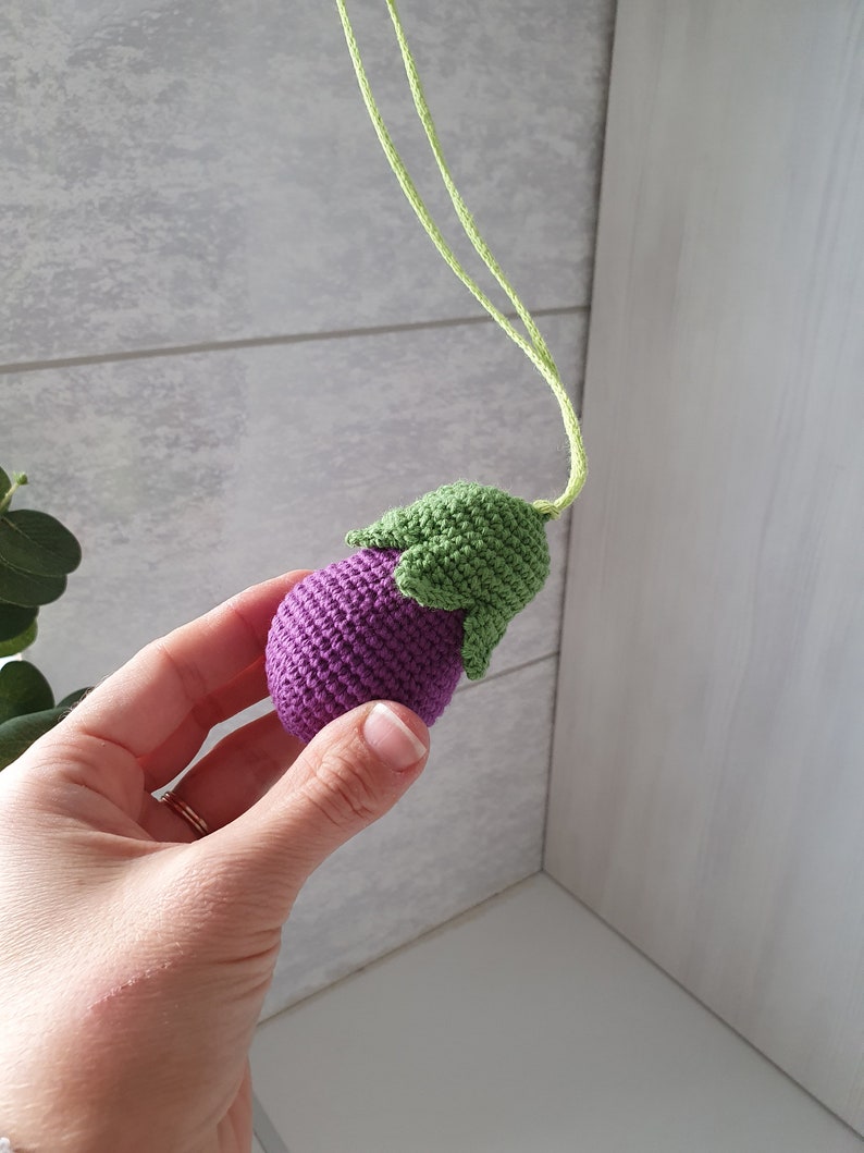 Eggplant Baby gym toys 1 pc rattles Play Gym,baby shower, vegetable gum toy, Baby Rattle, nursery decor, crib toy, crochet baby gum toy image 8