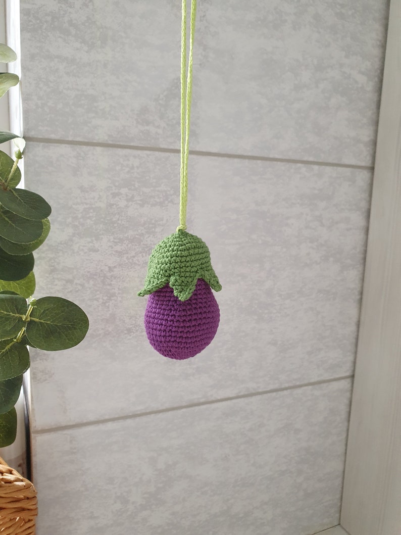 Eggplant Baby gym toys 1 pc rattles Play Gym,baby shower, vegetable gum toy, Baby Rattle, nursery decor, crib toy, crochet baby gum toy image 5