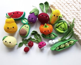 Crochet vegies  &fruit, Rattle toys,  amigurumi soft toy,baby decor, kids gift, play Food Set, baby gym toy,Pretend play,toddler toys