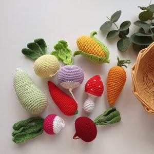 Crochet set vegies,kitchen decor,baby decor, kids gift, play Food Set, baby gym toy,Pretend play,toddler toys, kitchen decor ,knitted food image 1