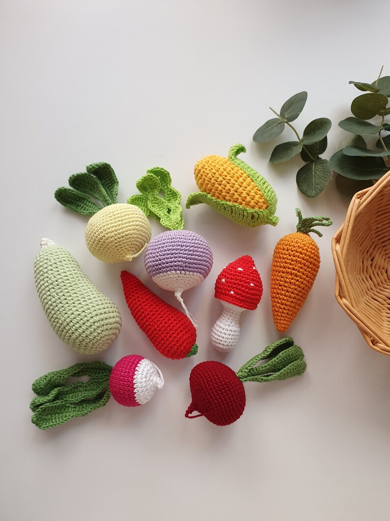 Crochet set vegies,kitchen decor,baby decor, kids gift, play Food Set, baby gym toy,Pretend play,toddler toys, kitchen decor ,knitted food image 1