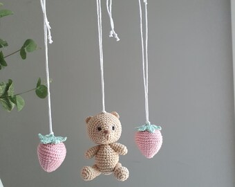Play gym toys - 2 flower & bear, rattles Play Gym,baby shower, Play Gym, crochet toy ,crib toy, baby play  gym,  boy play gum, Easter gift