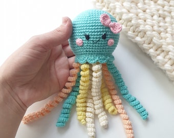 Crochet octopus rattle girl, octopus toys, crochet rattles, crochet toy, Baby rattle, Baby gift toys,octopus toy, tether toy, gift for baby