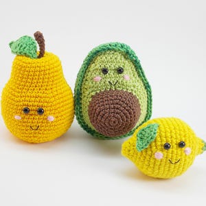 Baby Shower Gift set 3 ps - pear, avocado, lemon baby rattle,crochet fruit toy,crochet vegetables, baby gift, Crochet Play Food,organic baby