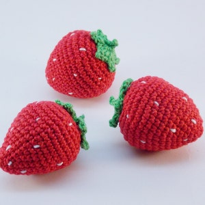 3 Piece- Crochet Strawberry ,rattle,teether Teeth, Play Food, Kitchen ...