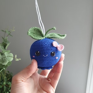 Baby play gym 1 pcs, big blueberry, Crochet fruits Rattle toys, kids toys, baby decor, knitted fruit,baby shower gift, summer toy image 1