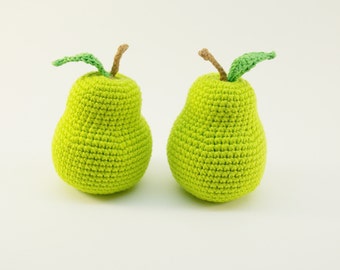 1 pcs - Crochet light green pears, pears Rattles,Teether teeth, play food, decoration, food, eco-friendly toys, gift for baby,nursery decor.
