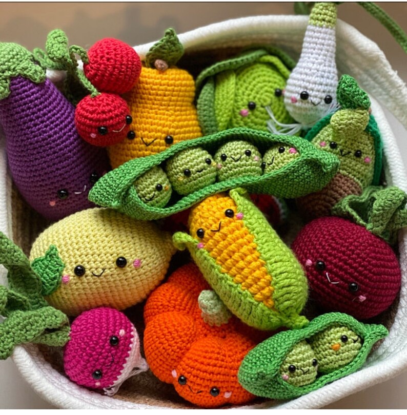 Crochet play food set 36 pcs Crochet vegetables and fruit Etsy
