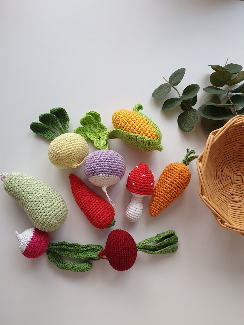 Crochet set vegies,kitchen decor,baby decor, kids gift, play Food Set, baby gym toy,Pretend play,toddler toys, kitchen decor ,knitted food image 2