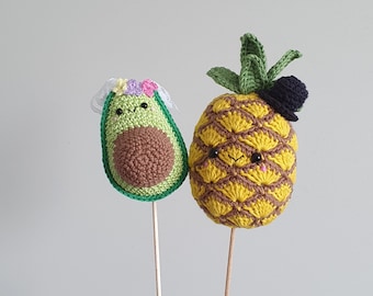 Avocado & pineapple Wedding Cake Topper ,Avocado Crochet decoration, lover gifts, couples, avocado handmade, gift idea,  gift for her