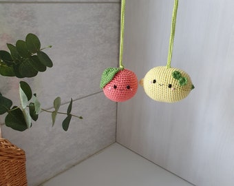 Baby gym fruit, lemon, grapefruit, rattles Play Gym,fruits Play Gym,  Baby Rattle, nursery decor, knitted fruit,  fruit gum toys,knitted toy