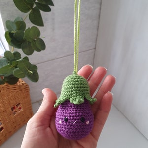 Eggplant Baby gym toys 1 pc rattles Play Gym,baby shower, vegetable gum toy, Baby Rattle, nursery decor, crib toy, crochet baby gum toy image 3