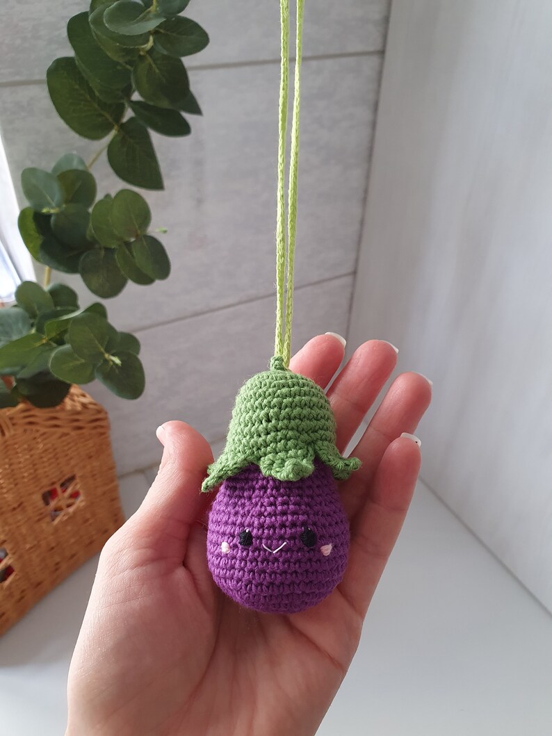 Eggplant Baby gym toys 1 pc rattles Play Gym,baby shower, vegetable gum toy, Baby Rattle, nursery decor, crib toy, crochet baby gum toy image 3