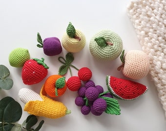 11 Pieces - crochet fruit,Sensory Toy, Toddler Learning Toy, Nursery Decor, Preschool Game, Busy Bag Toy, Kids GIft, Play Food Set