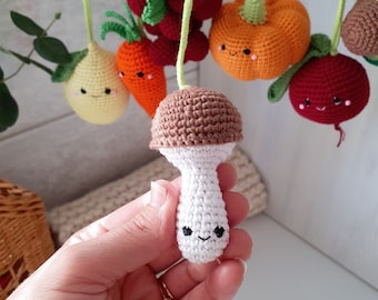 Baby gym toys mushroom 1pcs - baby Play Gym,wood gum toy, Baby Rattle, nursery decor, baby shower Gift, baby gym toys, crochet baby gum