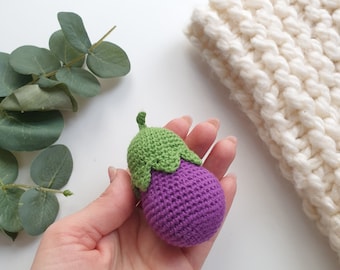 1 Pcs - Crochet eggplant, teether teeth, play food, kitchen decoration, crochet vegetabless  play food vegetables Handmade eco friendly toy