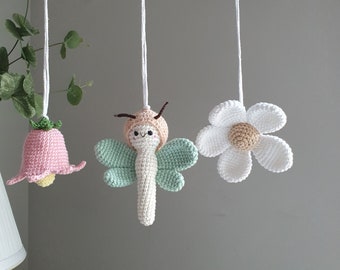 Gym toys flower & dragonfly , rattles Play Gym,baby shower, Play Gym,crochet toy,nursery decor, baby gym toys, crochet dragonfly,Easter gift