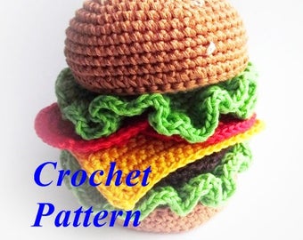 Hamburger crochet pattern, Crochet Pattern,Hamburger Amigurumi Pattern, Hamburger  Pattern,Play Food