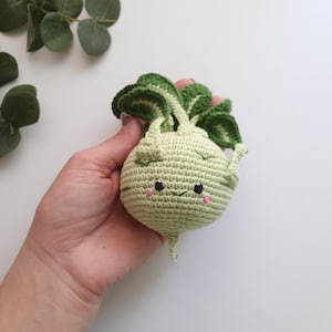 Crochet kohlrabi cabbage kawaii,  play food, Crochet vegetables, cotton toy, kitchen decoration, baby rattle, crochet veggies, pretend play