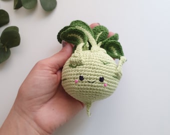 Crochet kohlrabi cabbage kawaii,  play food, Crochet vegetables, cotton toy, kitchen decoration, baby rattle, crochet veggies, pretend play