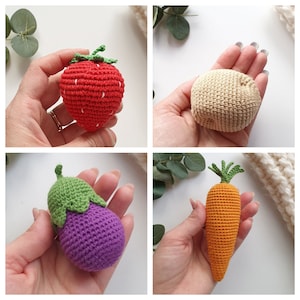 Crochet PATTERN PDF,Crochet Vegetable patterns, Crochet Product samples, Carrot pattern ,Potato, Eggplant Pattern