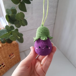 Eggplant Baby gym toys 1 pc rattles Play Gym,baby shower, vegetable gum toy, Baby Rattle, nursery decor, crib toy, crochet baby gum toy image 1