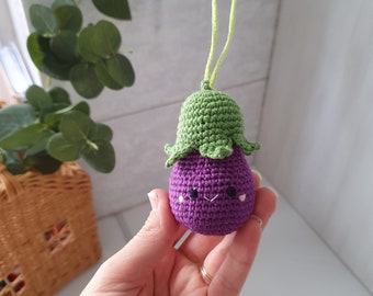 Eggplant Baby gym toys 1 pc - rattles Play Gym,baby shower, vegetable gum toy, Baby Rattle, nursery decor,  crib toy,  crochet baby gum toy