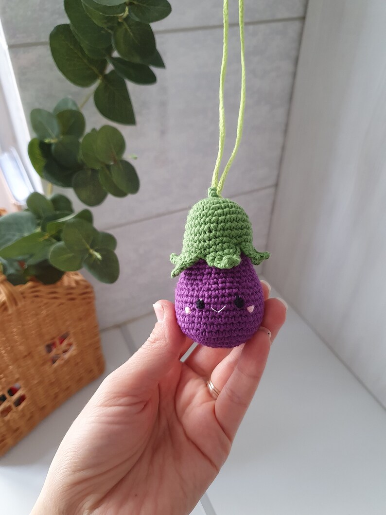 Eggplant Baby gym toys 1 pc rattles Play Gym,baby shower, vegetable gum toy, Baby Rattle, nursery decor, crib toy, crochet baby gum toy image 1