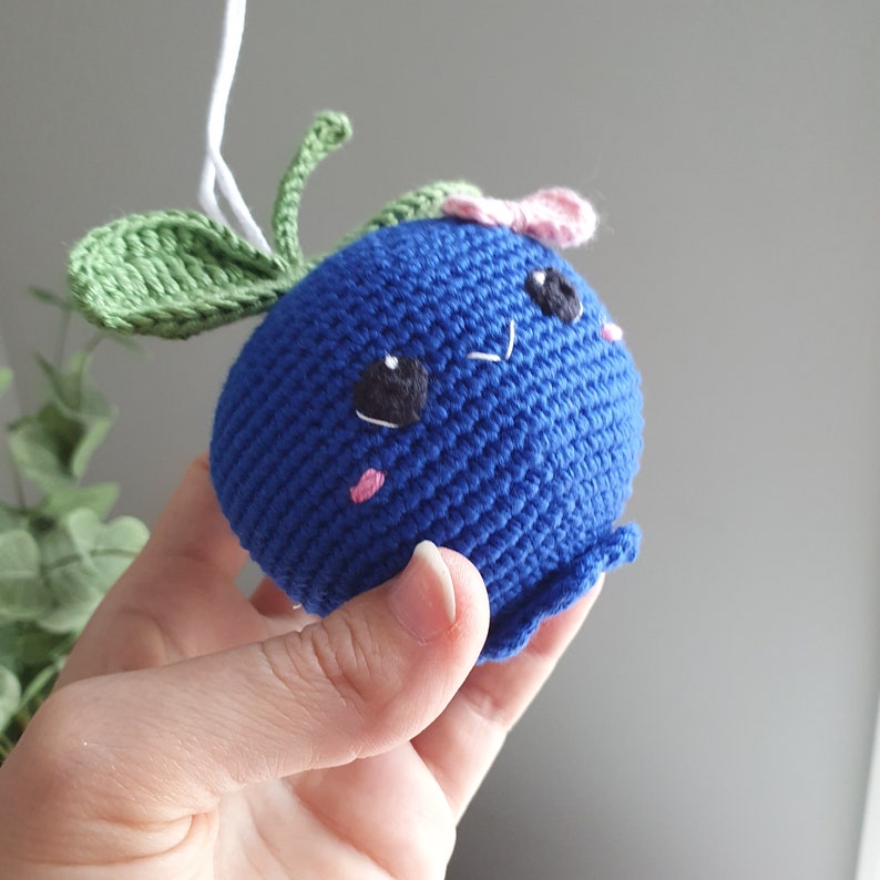 Baby play gym 1 pcs, big blueberry, Crochet fruits Rattle toys, kids toys, baby decor, knitted fruit,baby shower gift, summer toy image 8