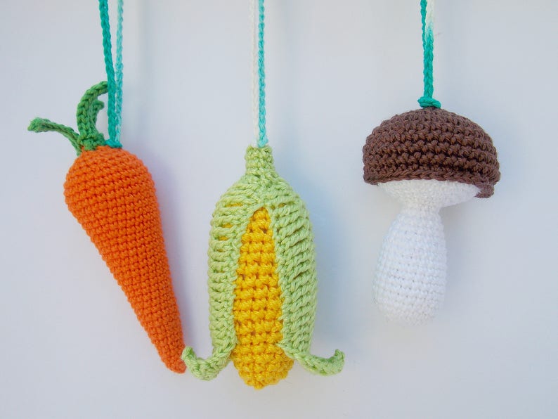 Gym Toys, Mushroom, corn, carrot rattles,Play Gym, Baby Activity Gym, Baby toy,Gift for baby, baby gym toys, Nursery Decor, Baby Sensory Toy image 3