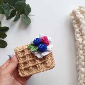 Set Viennese waffle kawaii ,blueberries 3 pc baby shower gift ,crochet dessert ,girl gift, pretend play,toy food, baby play food, baby to image 8