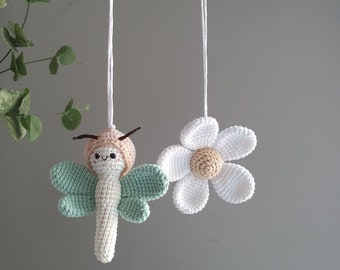 Baby gym toys, dragonfly & flower, rattles Play Gym,baby shower, Play Gym, bee rattle , crochet toy,nursery decor, baby gym toy,Easter gift