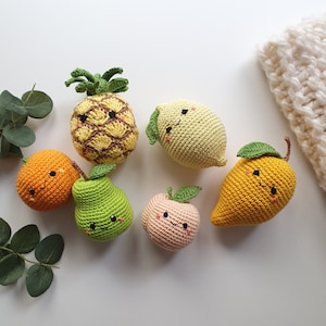Knitted fruit set 6 pcs,Crochet Fruit ,Toy Kitchen, Baby toy,Decor kids, Birthday gift,baby shower gift,knitted veggies, Pretend play Food