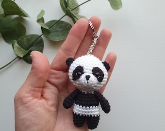 Panda stuffed keychain, crochet panda, mini panda keychain, tiny panda, amigurumi animal, gift for her,  animal keychain