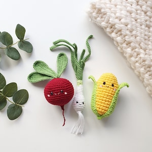 Crochet  vegies kawaii, Rattle toys,  amigurumi soft toy,baby decor, kids gift, play Food Set, baby gym toy,Pretend play,toddler toys