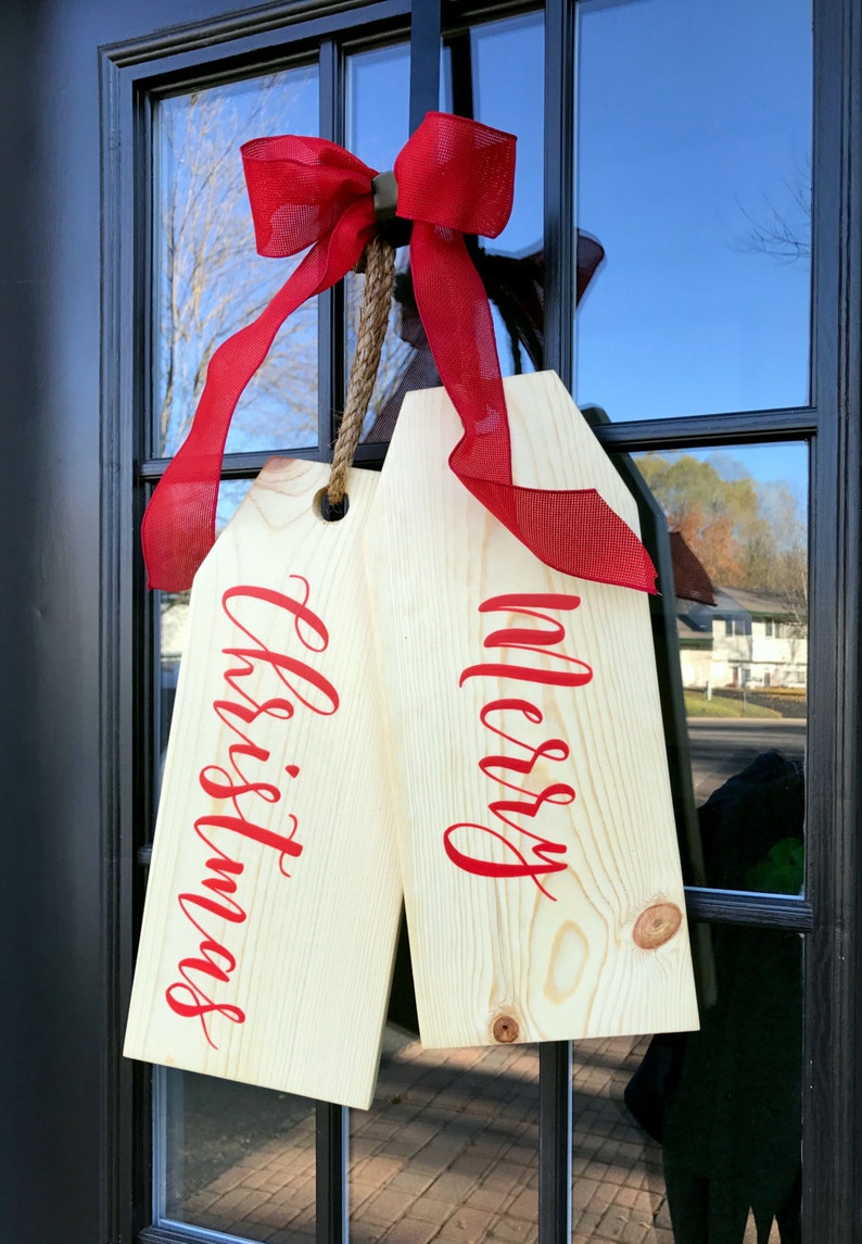 Merry Christmas Large Wood Door Tags Painted in a Beautiful Etsy