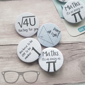 Maths badge set, set of 4 35 mm button badges, math puns, maths teacher gifts