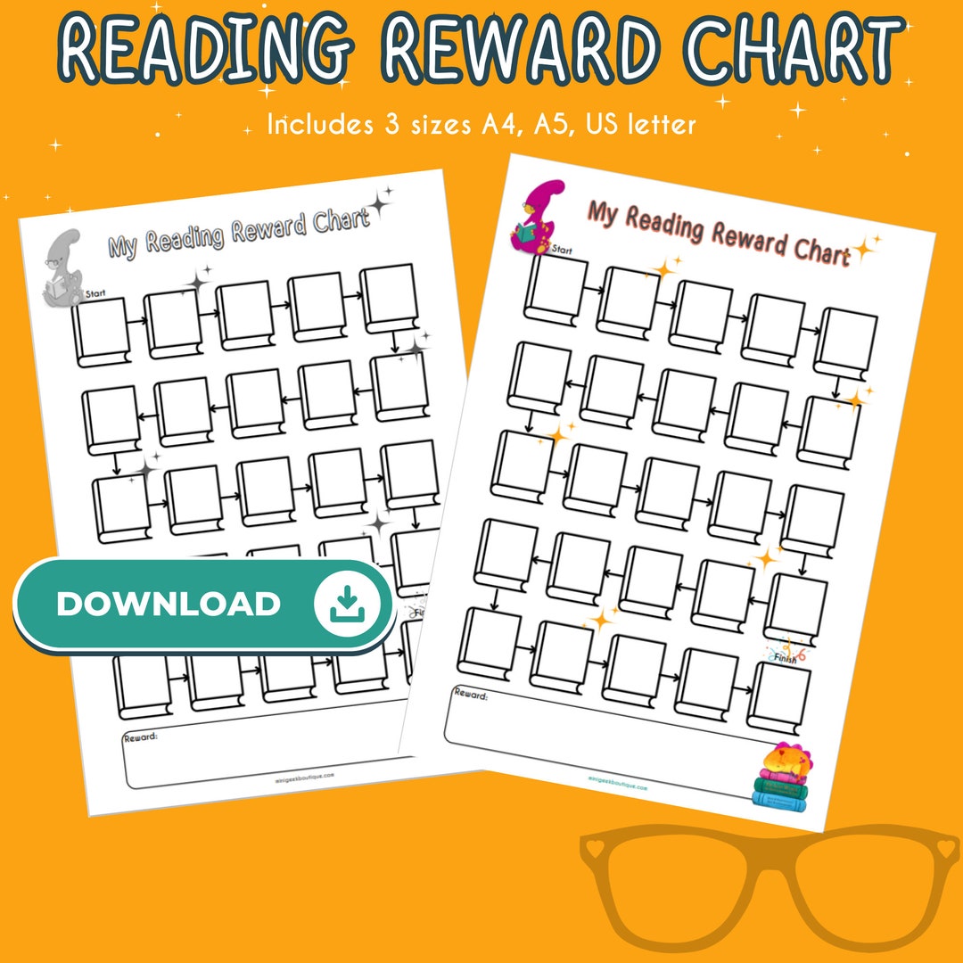 Reading Reward Chart Digital Download, Printable Reading Reward Chart ...
