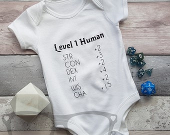 Biologisch katoenen babypakje Niveau 1 Menselijke DnD-fantasie Tafelblad gaming-babykleding voor nerds