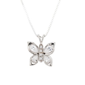 Sterling CZ Butterfly Necklace, Silver Butterfly Necklace, Gemstone Butterfly Necklace, Sterling Layering Necklace, Butterfly Jewelry